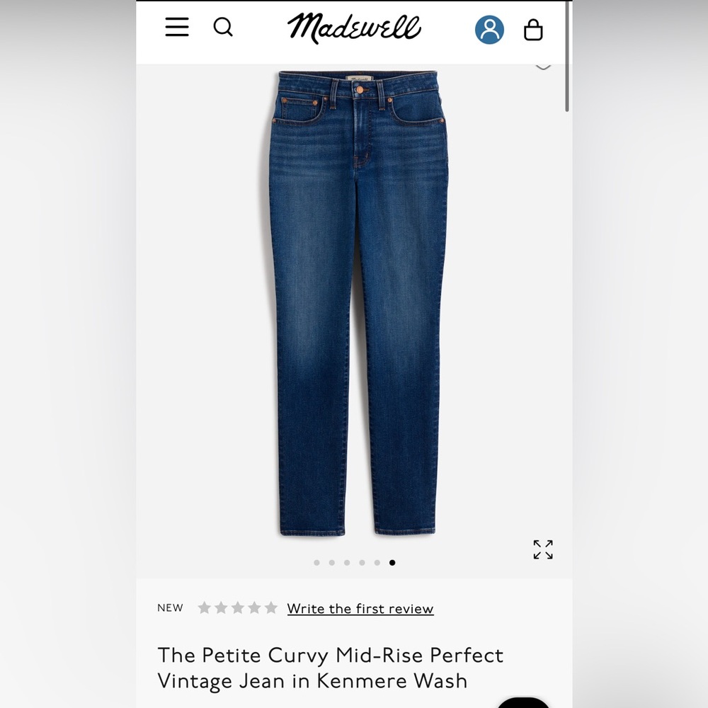 Madewell NWT petite curvy mid-rise perfect jeans kenmere wash